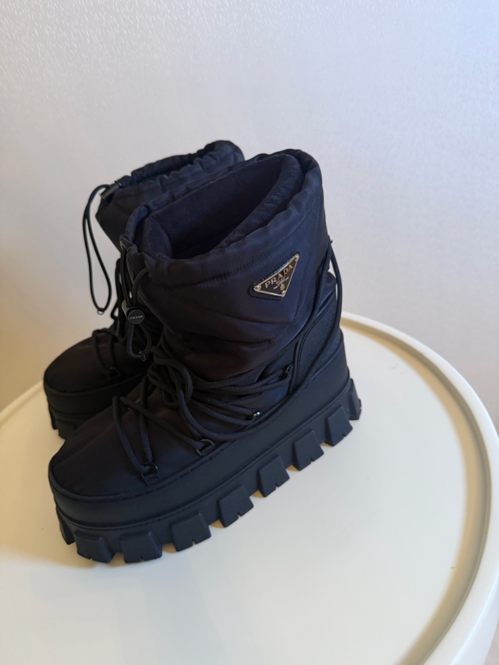 Prada Black Padded Nylon Lug-Sole Boots - Picture 2 of 4